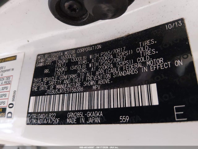 Aukcja sprzedaży 2014 Toyota 4runner Sr5 Premium, vin: JTEBU5JR7E5156386, numer aukcji: 46148597