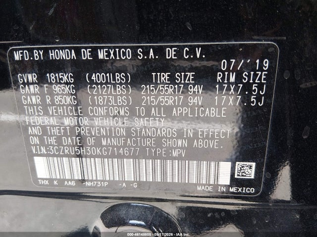 3CZRU5H30KG714677 Honda HR-V LX