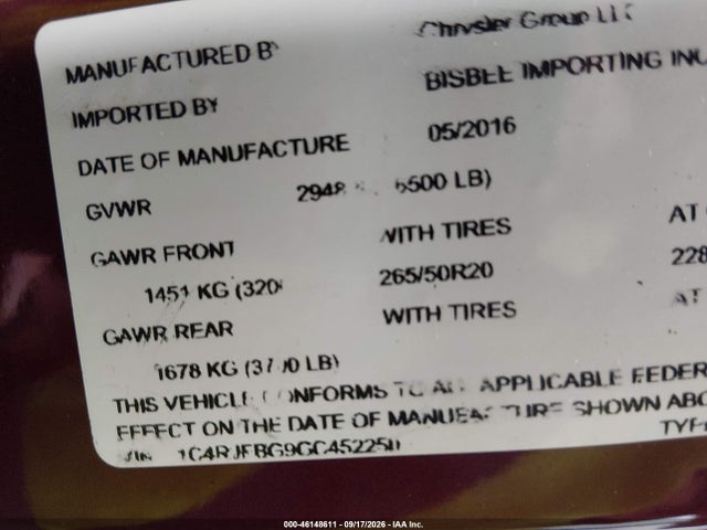 Продаж на аукціоні авто 2016 Jeep Grand Cherokee Limited, vin: 1C4RJFBG9GC452250, номер лоту: 46148611