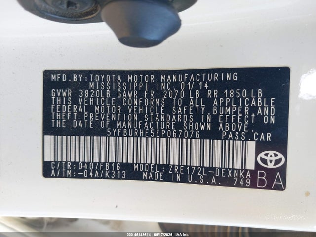 Продаж на аукціоні авто 2014 Toyota Corolla Le Plus, vin: 5YFBURHE5EP067076, номер лоту: 46148614