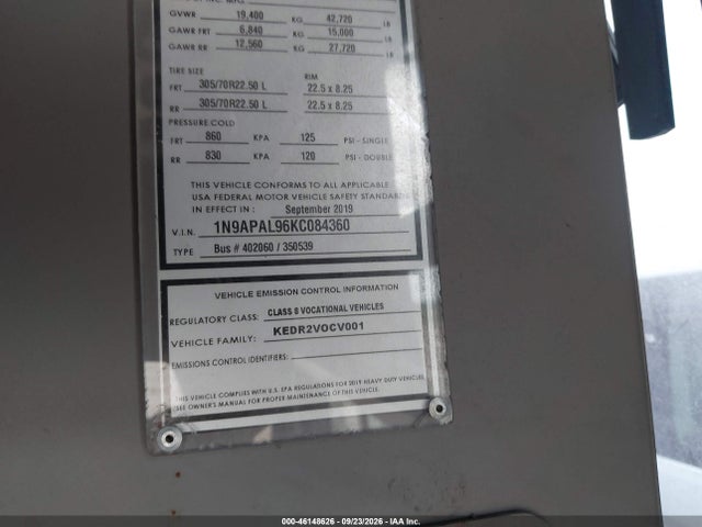 Aukcja sprzedaży 2019 El Dorado Axess, vin: 1N9APAL96KC084360, numer aukcji: 46148626