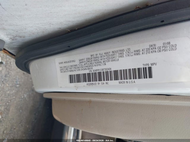 46148640 :رقم المزاد ، 4S4BP61C887352404 vin ، 2008 Subaru Outback 2.5i/2.5i L.l. Bean Edition مزاد بيع