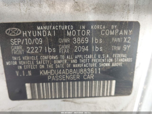 Aukcja sprzedaży 2010 Hyundai Elantra Gls, vin: KMHDU4AD8AU883611, numer aukcji: 46148647