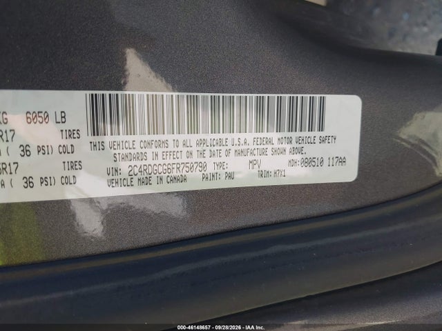 2015 Dodge Grand Caravan Sxt მანქანა იყიდება აუქციონზე, vin: 2C4RDGCG6FR750790, აუქციონის ნომერი: 46148657