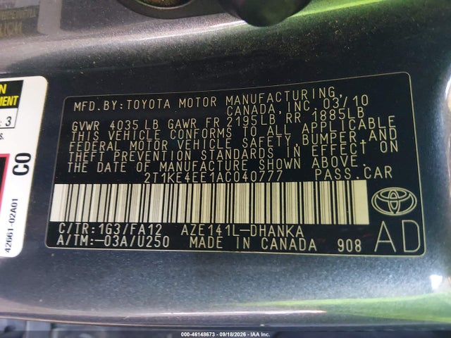 Продажа на аукционе авто 2010 Toyota Matrix S, vin: 2T1KE4EE1AC040777, номер лота: 46148673