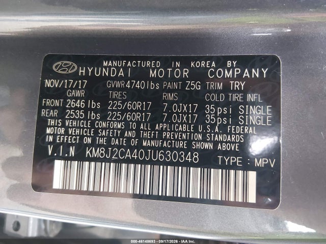 Продажа на аукционе авто 2018 Hyundai Tucson Se, vin: KM8J2CA40JU630348, номер лота: 46148693