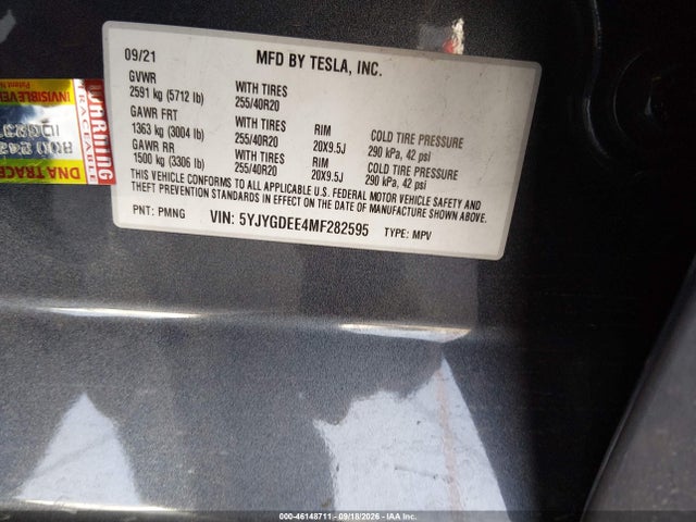 5YJYGDEE4MF282595 Tesla Model Y Long Range
