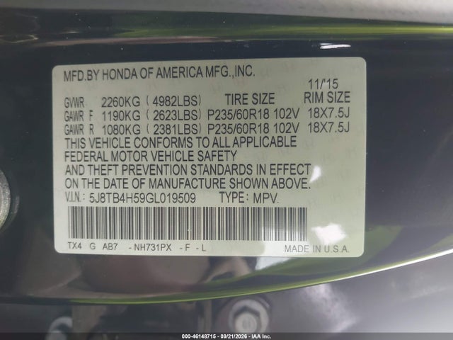 Продажа на аукционе авто 2016 Acura Rdx Technology   Acurawatch Plus Packages/technology Package, vin: 5J8TB4H59GL019509, номер лота: 46148715