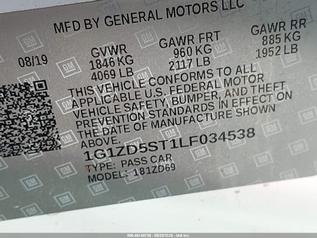 1G1ZD5ST1LF034538 Chevrolet Malibu Fwd Lt