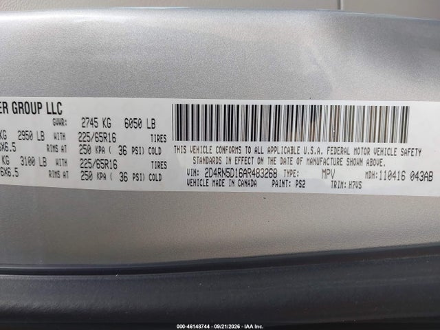 Продаж на аукціоні авто 2010 Dodge Grand Caravan Sxt, vin: 2D4RN5D16AR483268, номер лоту: 46148744