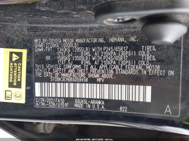 Продаж на аукціоні авто 2011 Toyota Highlander Base V6, vin: 5TDBK3EH6BS059458, номер лоту: 46148766