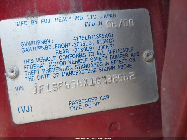 Продаж на аукціоні авто 2001 Subaru Forester S, vin: JF1SF656X1G732562, номер лоту: 46148767