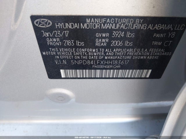 2017 Hyundai Elantra Value Edition მანქანა იყიდება აუქციონზე, vin: 5NPD84LFXHH183617, აუქციონის ნომერი: 46148786