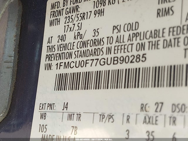 46148808 :رقم المزاد ، 1FMCU0F77GUB90285 vin ، 2016 Ford Escape S مزاد بيع