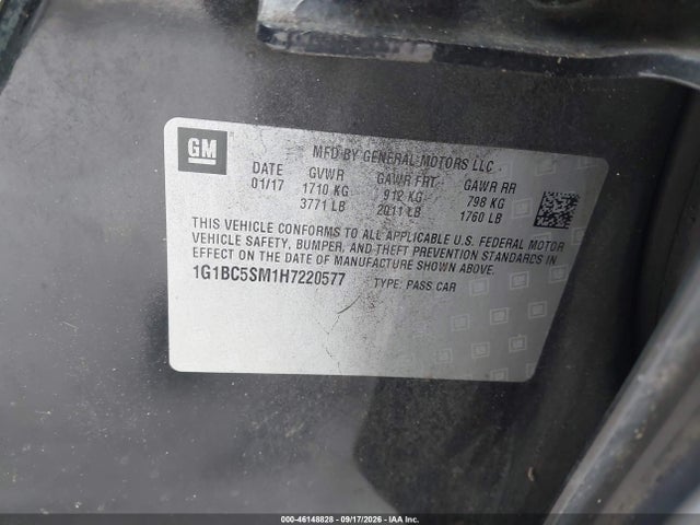 Aukcja sprzedaży 2017 Chevrolet Cruze Ls Auto, vin: 1G1BC5SM1H7220577, numer aukcji: 46148828