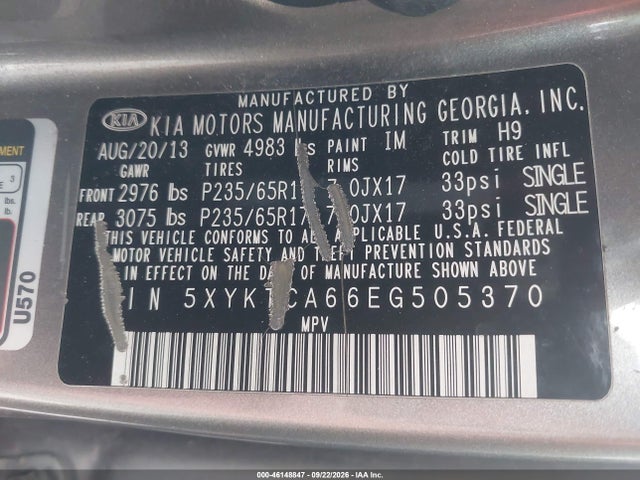 Aukcja sprzedaży 2014 Kia Sorento Lx, vin: 5XYKTCA66EG505370, numer aukcji: 46148847