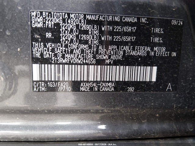 2024 Toyota Rav4 Hybrid Xle მანქანა იყიდება აუქციონზე, vin: 2T3RWRFV0RW244656, აუქციონის ნომერი: 46148884