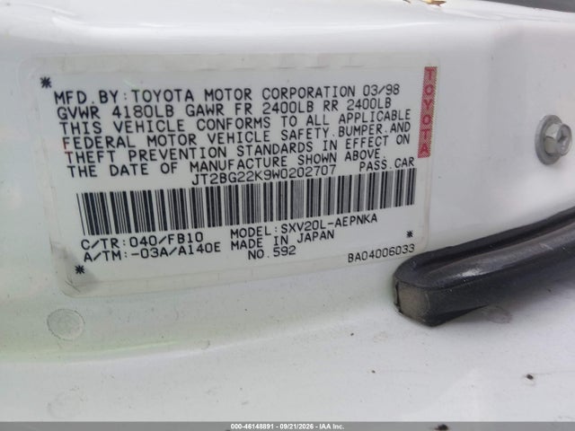Продаж на аукціоні авто 1998 Toyota Camry Le, vin: JT2BG22K9W0202707, номер лоту: 46148891