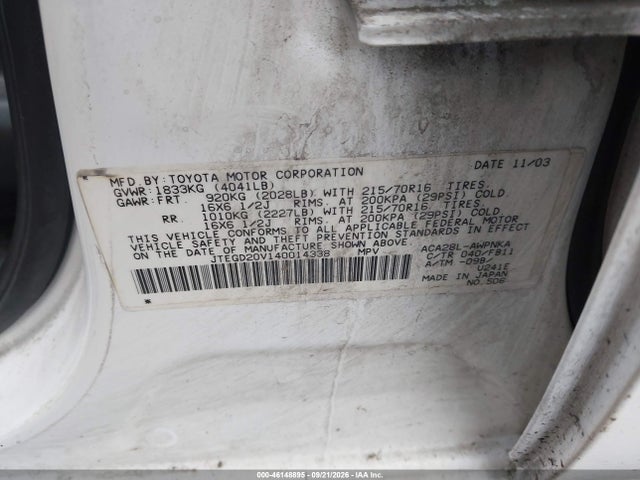 Aukcja sprzedaży 2004 Toyota Rav4, vin: JTEGD20V140014338, numer aukcji: 46148895