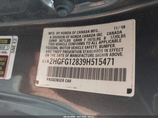 Продаж на аукціоні авто 2009 Honda Civic Ex, vin: 2HGFG12839H515471, номер лоту: 46148898