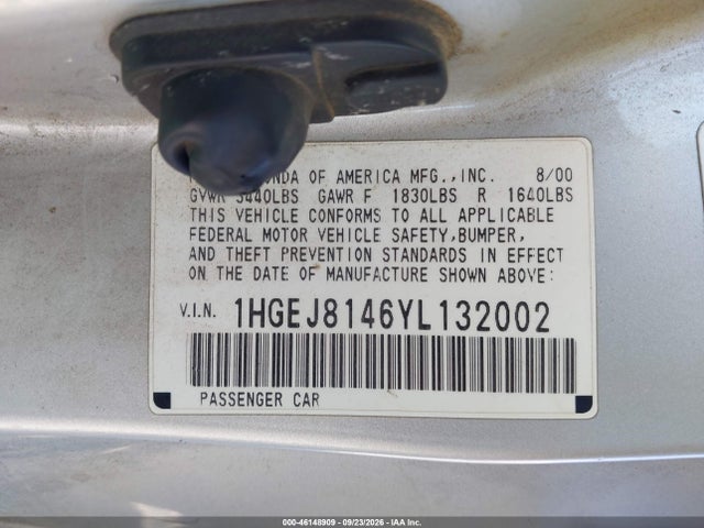 Продажа на аукционе авто 2000 Honda Civic Ex, vin: 1HGEJ8146YL132002, номер лота: 46148909