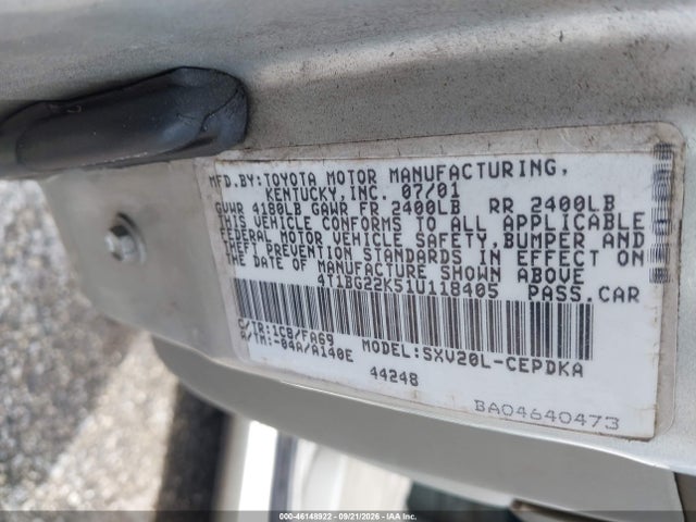 46148922 :رقم المزاد ، 4T1BG22K51U118405 vin ، 2001 Toyota Camry Ce مزاد بيع