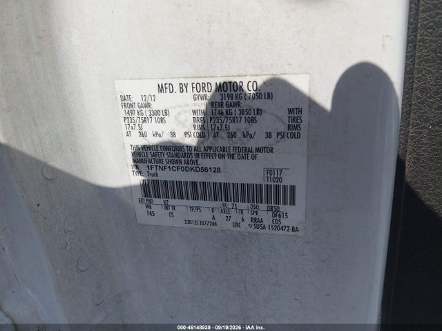 Aukcja sprzedaży 2013 Ford F-150 Xl, vin: 1FTNF1CF0DKD56128, numer aukcji: 46148939