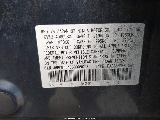 Продаж на аукціоні авто 2006 Honda Accord 2.4 Lx, vin: JHMCM56476C009017, номер лоту: 46148962