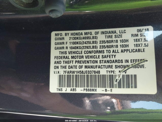 Aukcja sprzedaży 2018 Honda Cr-v Ex, vin: 7FARW1H58JE037848, numer aukcji: 46148967