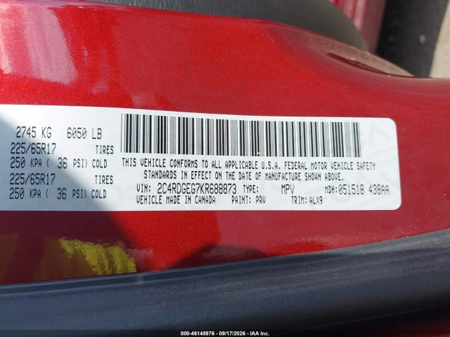 Aukcja sprzedaży 2019 Dodge Grand Caravan Gt, vin: 2C4RDGEG7KR688873, numer aukcji: 46148976