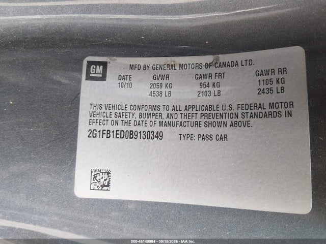 Aukcja sprzedaży 2011 Chevrolet Camaro 1lt, vin: 2G1FB1ED0B9130349, numer aukcji: 46148984