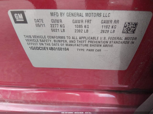 Продажа на аукционе авто 2011 Cadillac Cts Standard, vin: 1G6DC5EY4B0168184, номер лота: 46148990