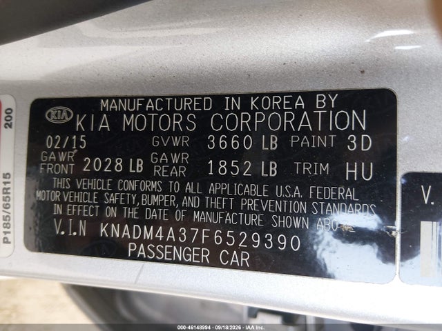 KIA RIO LX 2015 KNADM4A37F6529390 Image 9
