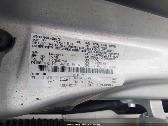 Продажа на аукционе авто 2015 Ford Focus Se, vin: 1FADP3F28FL218529, номер лота: 46149006