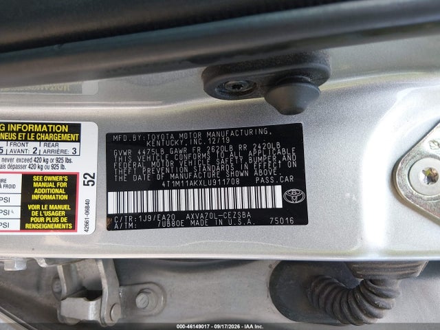 Продажа на аукционе авто 2020 Toyota Camry Se, vin: 4T1M11AKXLU911708, номер лота: 46149017