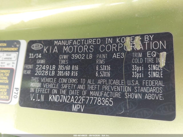 KIA Soul 2015 KNDJN2A22F7778365 Image 9
