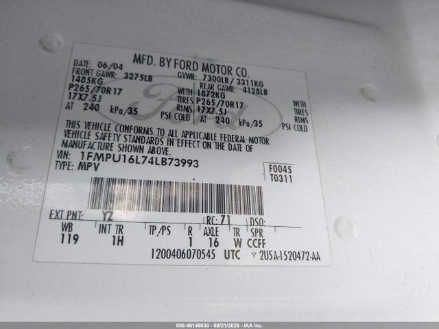 Продаж на аукціоні авто 2004 Ford Expedition Nbx/xlt, vin: 1FMPU16L74LB73993, номер лоту: 46149030