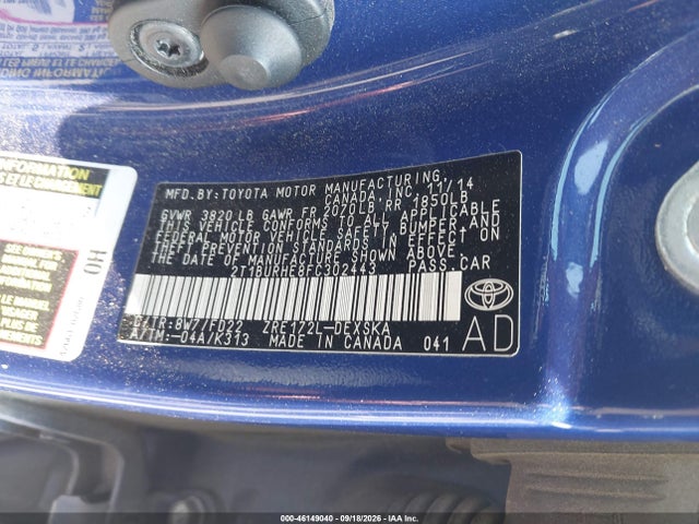 46149040 :رقم المزاد ، 2T1BURHE8FC302443 vin ، 2015 Toyota Corolla S Plus مزاد بيع