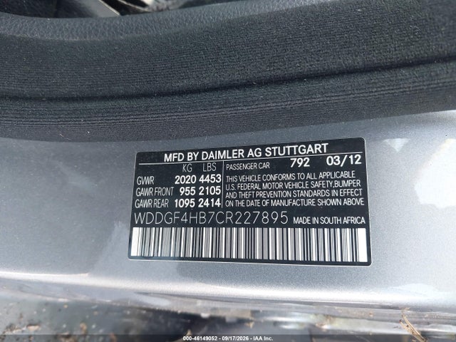 2012 Mercedes-benz C 250 Sport მანქანა იყიდება აუქციონზე, vin: WDDGF4HB7CR227895, აუქციონის ნომერი: 46149052