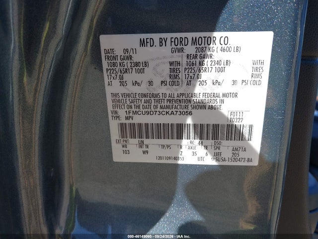 Продажа на аукционе авто 2012 Ford Escape Xlt, vin: 1FMCU9D73CKA73056, номер лота: 46149060