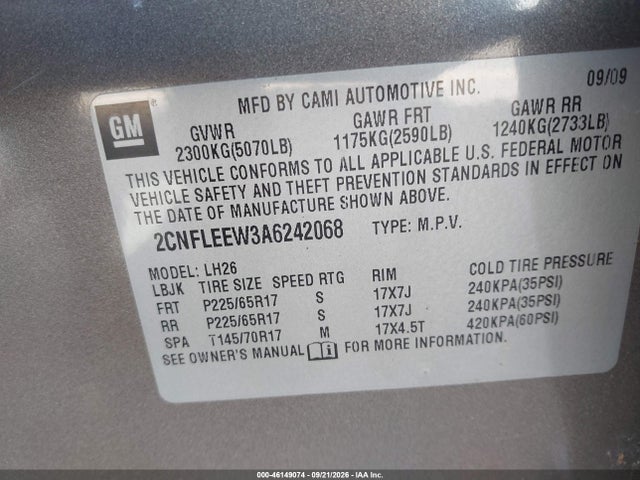 46149074 :رقم المزاد ، 2CNFLEEW3A6242068 vin ، 2010 Chevrolet Equinox Lt مزاد بيع