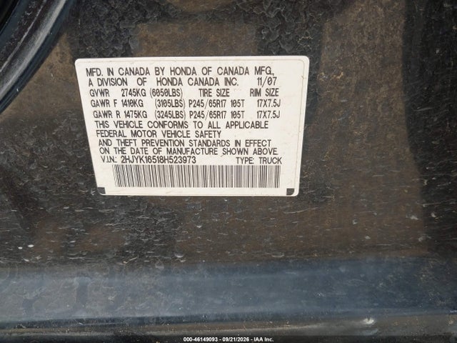 Aukcja sprzedaży 2008 Honda Ridgeline Rtl, vin: 2HJYK16518H523973, numer aukcji: 46149093