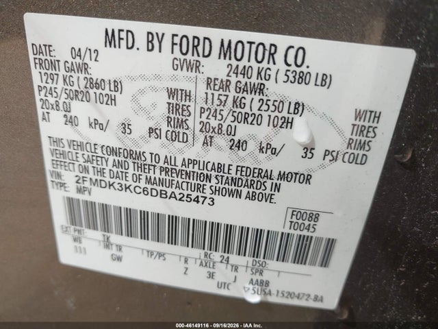 Aukcja sprzedaży 2013 Ford Edge Limited, vin: 2FMDK3KC6DBA25473, numer aukcji: 46149116