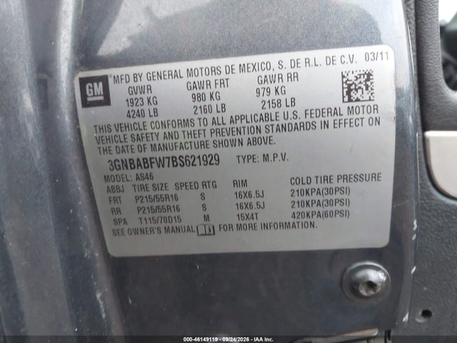 Продажа на аукционе авто 2011 Chevrolet Hhr Lt, vin: 3GNBABFW7BS621929, номер лота: 46149119