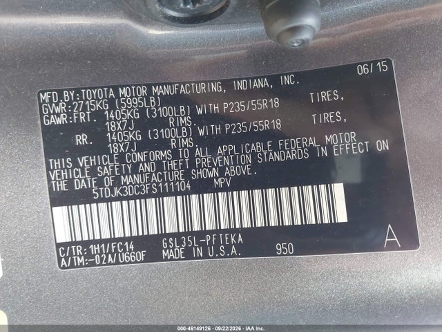 Продаж на аукціоні авто 2015 Toyota Sienna Le 7 Passenger, vin: 5TDJK3DC3FS111104, номер лоту: 46149126