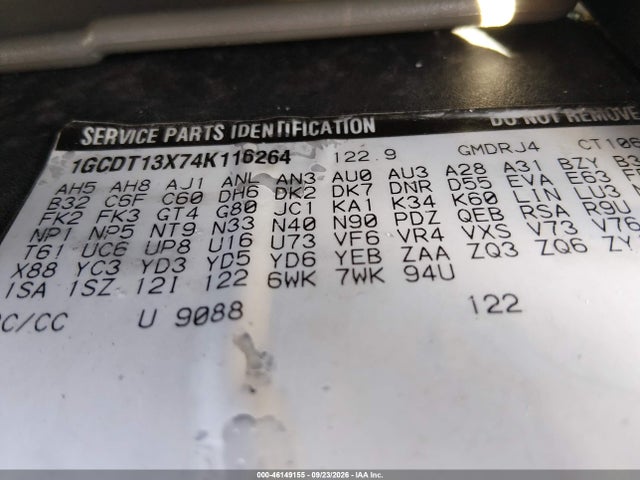 46149155 :رقم المزاد ، 1GCDT13X74K116264 vin ، 2004 Chevrolet S-10 Ls مزاد بيع