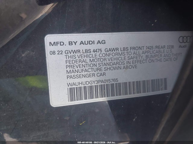 46149166 :رقم المزاد ، WAUHUDGY3PA015765 vin ، 2023 Audi A3 Premium Plus 40 Tfsi Quattro S Tronic مزاد بيع