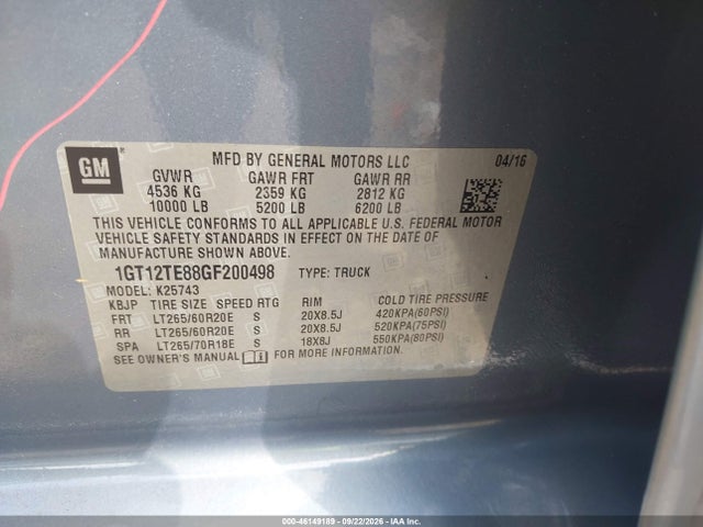 Продаж на аукціоні авто 2016 Gmc Sierra 2500hd Slt, vin: 1GT12TE88GF200498, номер лоту: 46149189