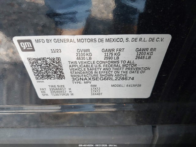 46149204 :رقم المزاد ، 3GNAXSEG6RL228674 vin ، 2024 Chevrolet Equinox Awd Ls مزاد بيع