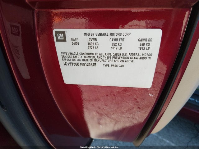 Продажа на аукционе авто 2006 Chevrolet Corvette, vin: 1G1YY36U165124645, номер лота: 46149205